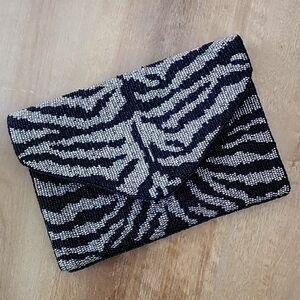 Charlie Paige Zebra Beaded Clutch